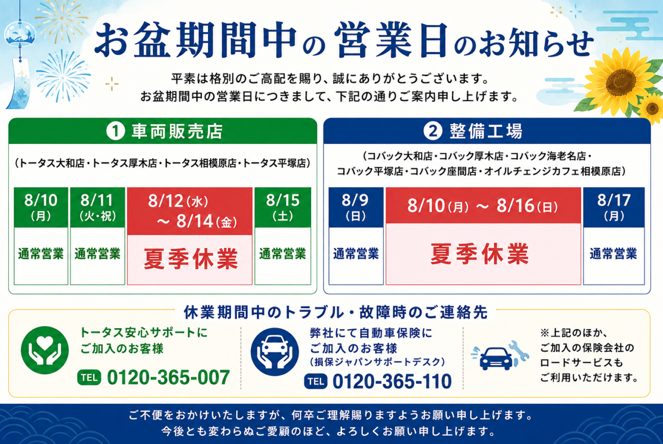 夏季休業期間のお知らせ